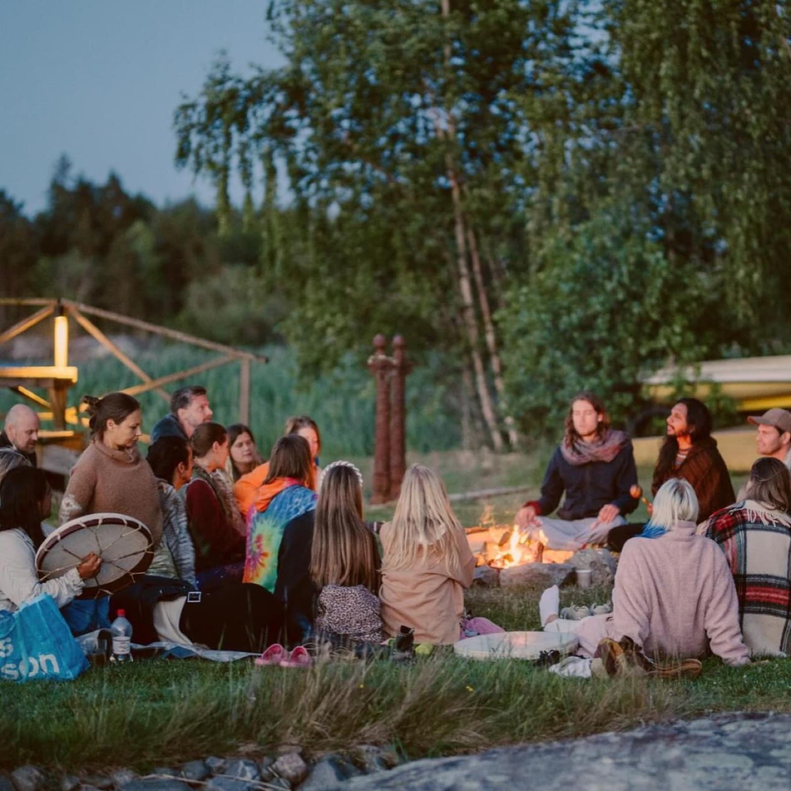 Fireside gathering at dusk