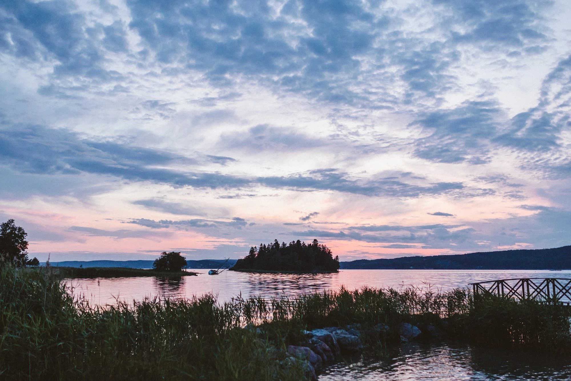 Pink evening clouds over the islands